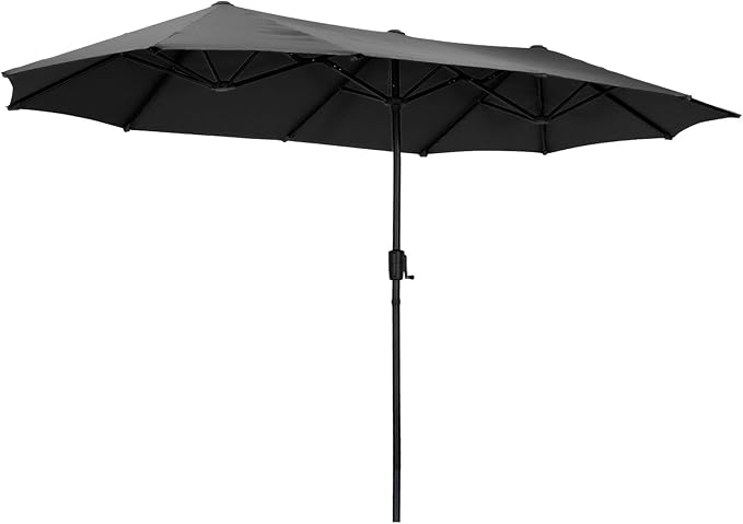 13 ft Patio Umbrella with Base, Large Rectangle Outdoor Umbrella with Matching Stand, Strap, Crank, Black