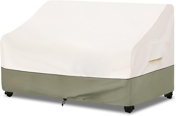 Bitubi Waterproof Patio Sofa Cover, Heavy Duty 3-Seater Outdoor Couch Cover Size Up to 76W x 32.5D x 33H Inches, Lawn Patio Furniture Covers with Air Vent (Beige)