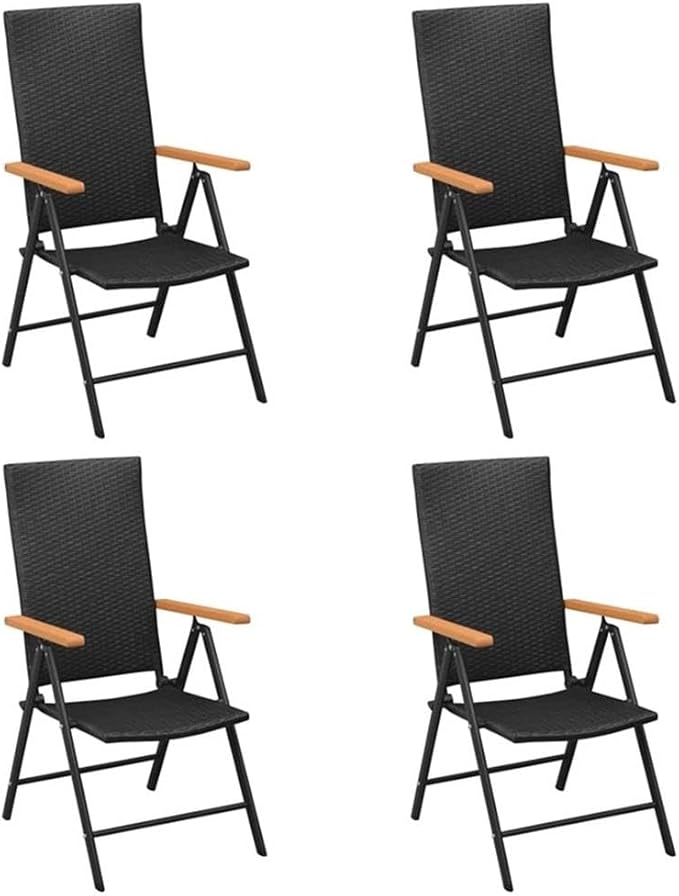 Afuera Living 5-Piece Outdoor Patio Dining Set, PE Rattan/Glass/Aluminium/WPC, Black/Brown Finish, Adjustable Reclining Chairs, Modern Garden Furniture for Balcony, Terrace, or Backyard