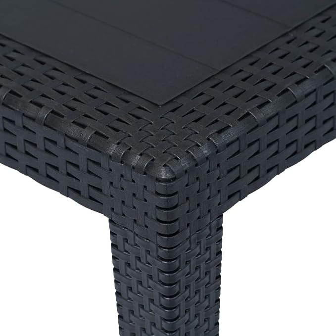 7-Piece Rattan Look Patio Dining Set with Cushions, Anthracite | Includes a rectangular table and 6 chairs made of weather-resistant plastic, ideal for garden and terrace dining.