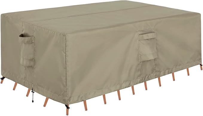 OutdoorLines Outdoor Waterproof Patio Table Furniture Set Covers - Rectangle Couch Sectional Cover Outside Weatherproof Patio Furniture Covering for Deck, Lawn and Backyard 74"L x 47"W x 28"H, Camel