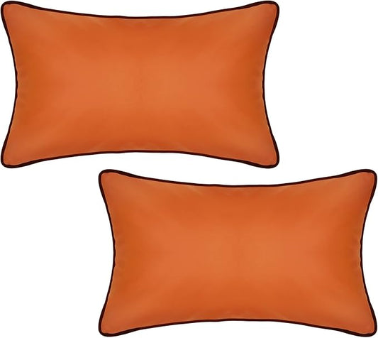 2 Pcs Waterproof Lumbar Pillow Covers 12x20 Inches of Silicone Leather Anti-Fading Rectangle Pillowcases Soft Durable for Outdoor Decoration Garden Terrace Canopy Balcony Sofa, Brown