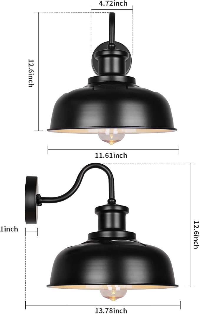 Solar Barn Lights for Outside, Outdoor Wall Lights Solar Powered, Farmhouse Exterior Wall Sconces, Industrial Exterior Lighting Fixture, Rustic Lantern for Garage, Barn, Shed,RZSR007-2