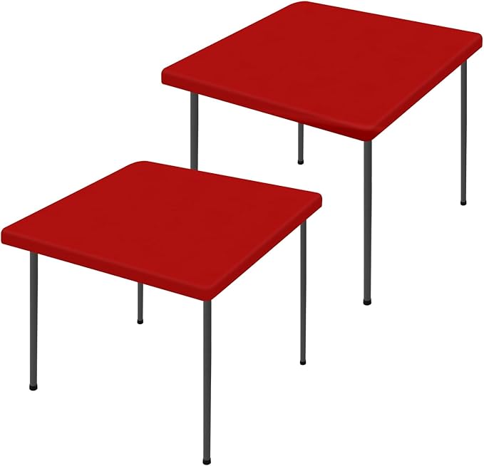 Moosfor Spandex Picnic Christmas Table Cloth 2 Pack, Elastic Fitted Tablecloths for Square Tables, Stretch Washable Patio Table Cover for Outdoor, Camping, Banquet and Parties (Red, 34"x34")