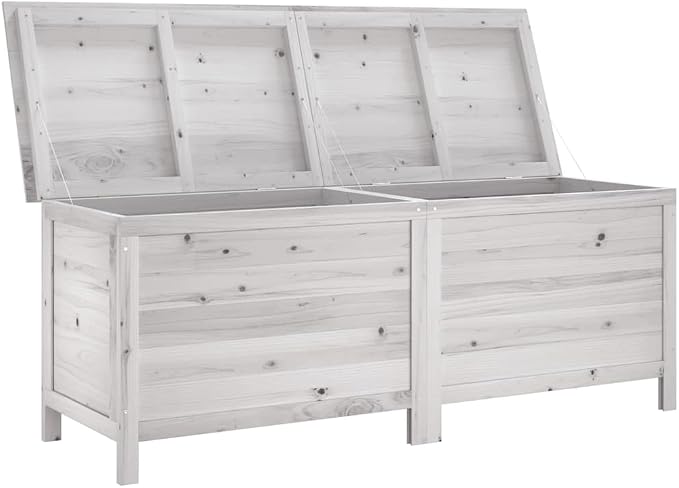 Garden Storage Box White Solid Fir Wood Outdoor Deck Box for Patio Cushions and Garden Tools Rectangular Large Storage Chest with Painted Finish 59.1 x 19.7 x 22.2 in