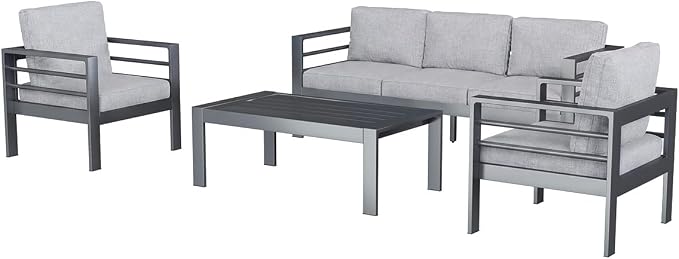 AECOJOY Aluminum Patio Furniture Loveseat, Modern Outdoor Furniture with Washable 5 inch Thick Cushion, Light Gray