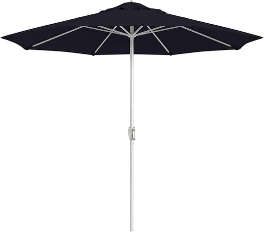 California Umbrella 10-Year Protection 9 Ft Outdoor Patio Umbrella, Pacifica Fade-Resistant Fabric, Auto-Tilt, Heavy Duty Aluminum Frame, 8 Reinforced Ribs for Pool or Deck, White Pole, Navy Blue