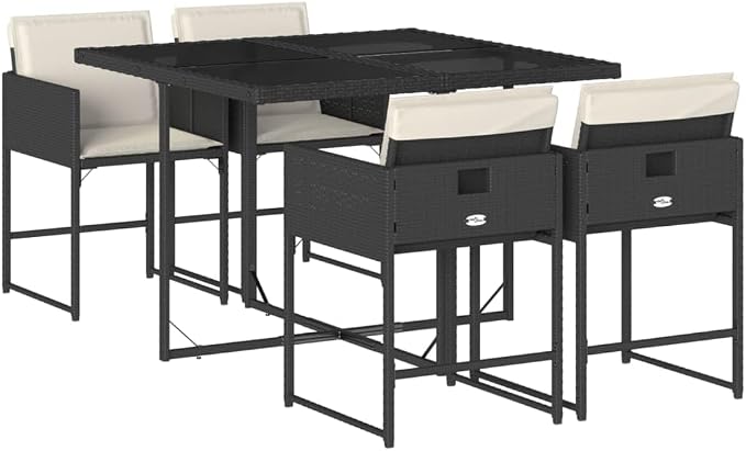 5 pcs Set Patio Dining Set & Balcony Furniture Black PE Rattan Garden Dining Set Outdoor Patio Furniture Set for Lawn Backyard Front Porch 43.3 x 41.7 x 28.7 in