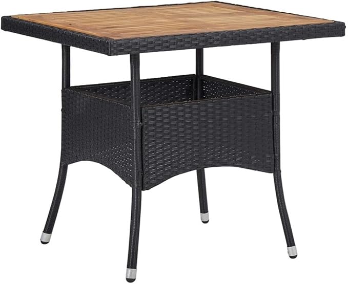 BOWERY HILL 5-Piece Garden Dining Set, Black and Cream White Poly Rattan, Square Table with Cushioned Chairs, Powder-Coated Finish, Durable Indoor/Outdoor Patio or Balcony Furniture for Entertaining