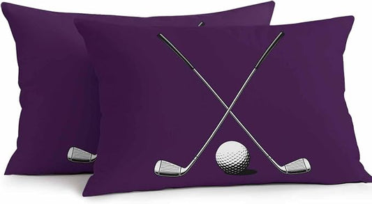 Vandarllin Outdoor Throw Pillows Covers 20x12 inch Set of 2 Waterproof Golf Ball Club Decorative Zippered Cushion Covers for Patio Furniture, Game Sports Purple Lumbar Pillowcases