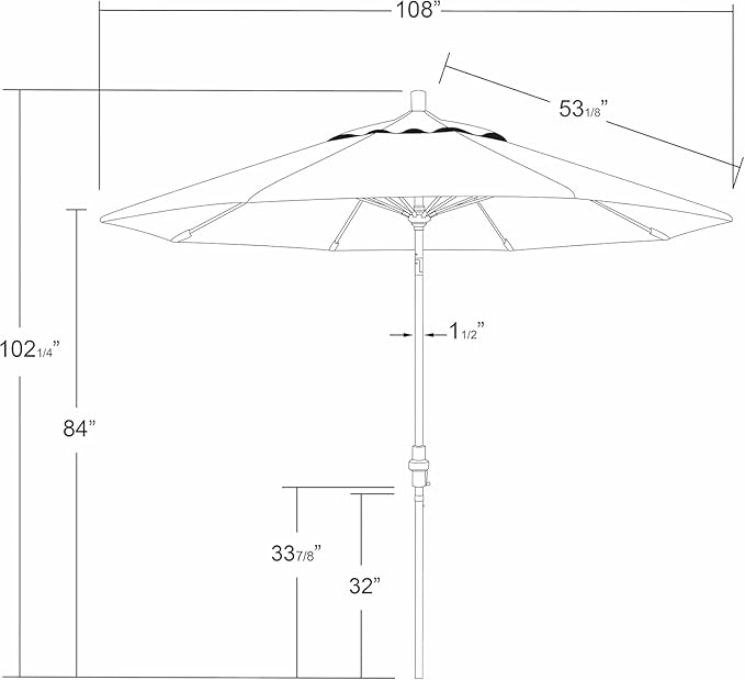 California Umbrella 9' Round Aluminum Pole Fiberglass Rib Market Umbrella, Crank Lift, Collar Tilt, Bronze Pole