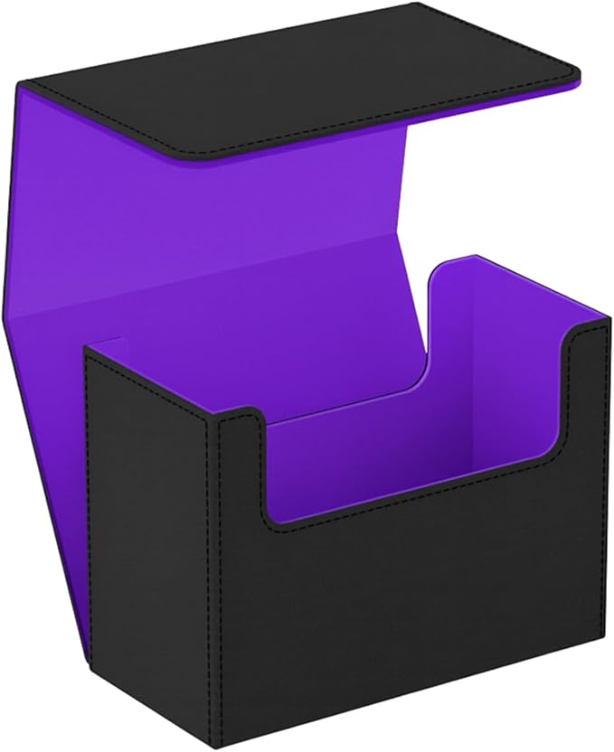 Tarot Card Storage Box – PU Leather Deck Organizer with Purple Interior & Magnetic Closure – Holds 4 Tarot Card Cases or 400+ Tarot Cards – Black Exterior – 10.5×14.5×23.5 cm /4.1×5.7×9.3in