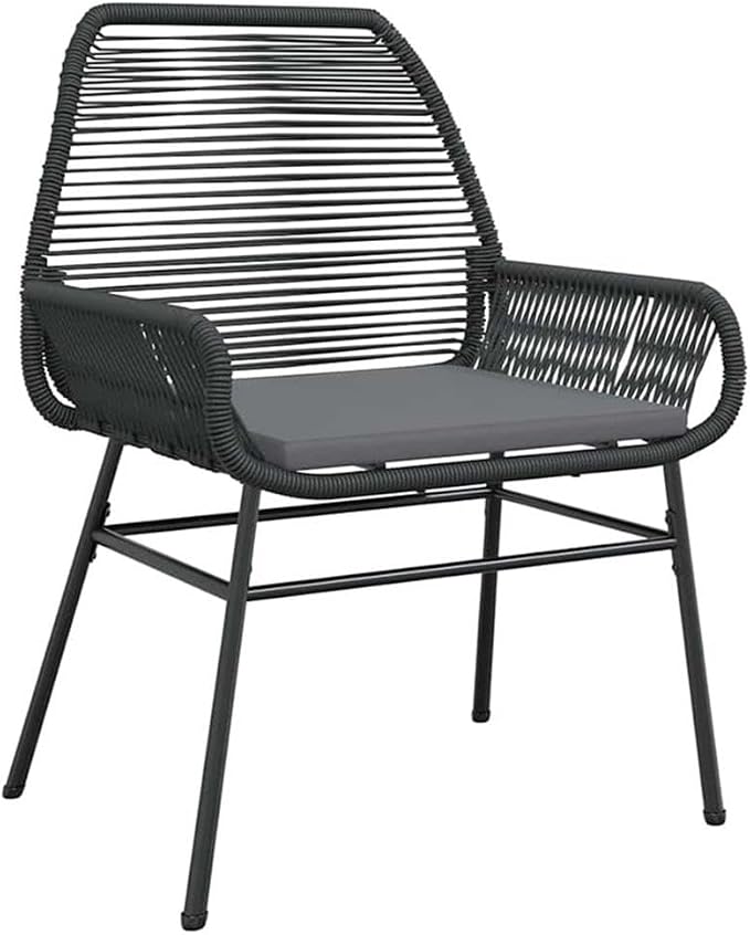 Afuera Living 7 Piece Poly Rattan Patio Dining Set, Black Finish, UV-Resistant, Powder-Coated Steel Frame, Cushioned Seats, Black Tempered Glass Table, Modern Outdoor Furniture for Garden or Patio Use