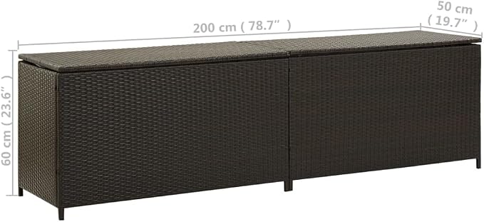 Patio Storage Box Deck Storage Box Outdoor Storage Box Indoor Wicker Storage Bin for Patio Furniture Cushions, Pillows, Garden Tools, Poly Rattan Brown, 78.7"x19.6"x23.6"