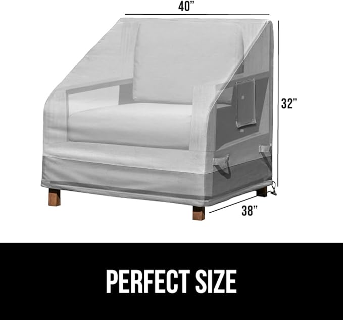 GORILLA GRIP Waterproof Medium Outdoor Patio Chair Cover, 2 Pack, 40 Inch, Heavy Duty 600D Furniture Covers Sets for Winter, Keep Cushions Dry, Protects from Sun, Snow, Rain, Windproof, UV Coated