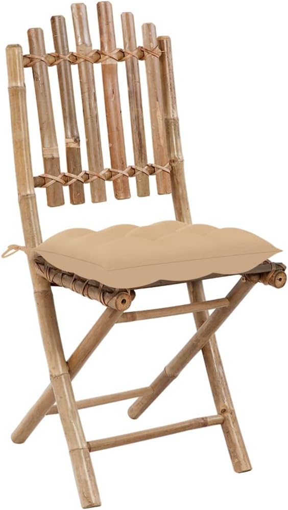 5 Piece Folding Bamboo Patio Dining Set with Cushions for Outdoor Use