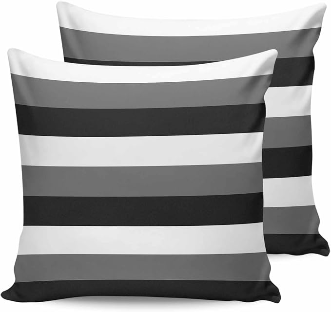 Pack of 2 Modern Stripes Outdoor Pillow Waterproof Covers 18x18 inch, Black Gray White Polyester Throw Pillow Covers Garden Cushion Decorative Case for Patio Couch Decoration