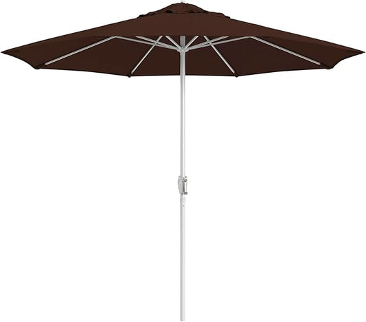 California Umbrella 10-Year Protection 9 Ft Outdoor Patio Umbrella, Pacifica Fade-Resistant Fabric, Auto-Tilt, Heavy Duty Aluminum Frame, 8 Reinforced Ribs for Pool or Deck, White Pole, Mocha