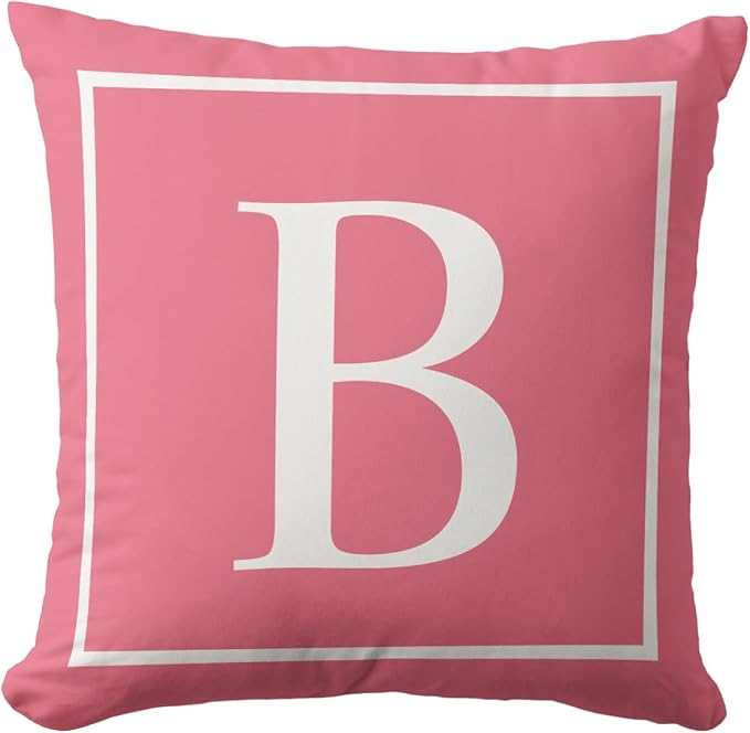 Monogram Initial Pink Outdoor Pillow Covers 16 x 16inches Decorative Pillow Case for Sofa Couch Bed (Pillow Insert Not Include)