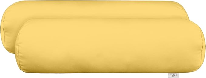 RSH Décor Sunbrella Jumbo Neck Roll Pillows – Set of 2 | 24” x 8” | Outdoor Bolster for Patio, Deck, Porch, or Poolside Furniture | Water & Fade-Resistant | Canvas Buttercup Yellow