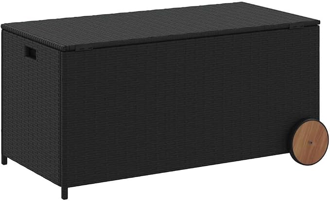 Garden Storage Box with Wheels, 50.2 Gal Outdoor PE Rattan Waterproof Cushion Storage Bin with Inner Bag and Steel Frame