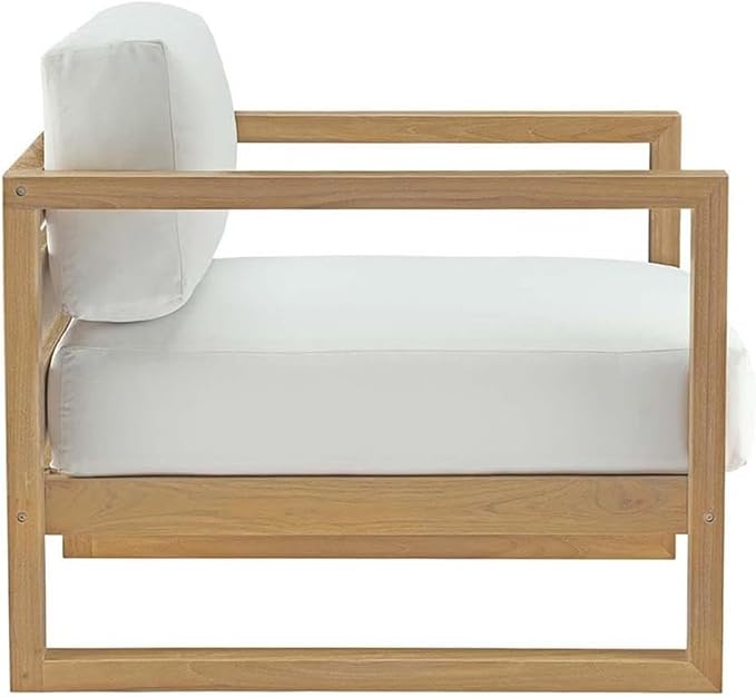 Pemberly Row 3-Piece Teak Wood Patio Set, Natural and White Finish, Includes Coffee Table and 2 Armchairs, Solid Teak Construction, Water-Resistant Cushions, Modern Outdoor Furniture for Garden or