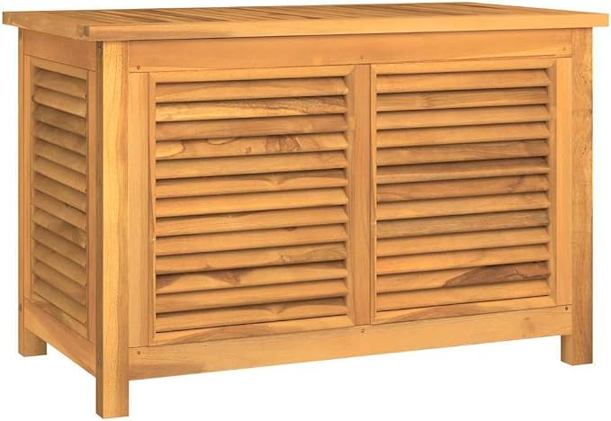 Garden Storage Box Warm teak Solid teak wood, PE,Rustic Garden Storage Box with Large Capacity and Ventilated Design – for Outdoor Use Storage Boxes