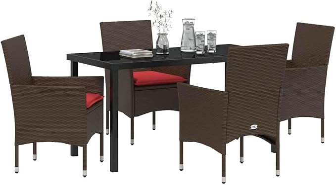5 Piece Outdoor Dining Set, PE Rattan Patio Table and 4 Chairs with Comfortable Seat Cushions, Weather Resistant Garden Furniture for Deck Backyard