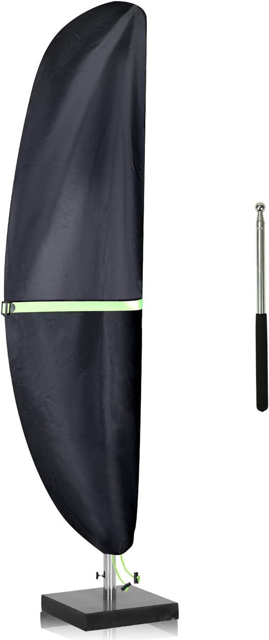Cantilever Patio Umbrella Cover with Push Rod - Waterproof Patio Parasol Covers with Zipper for 9ft to 13ft Offset Outdoor Umbrellas