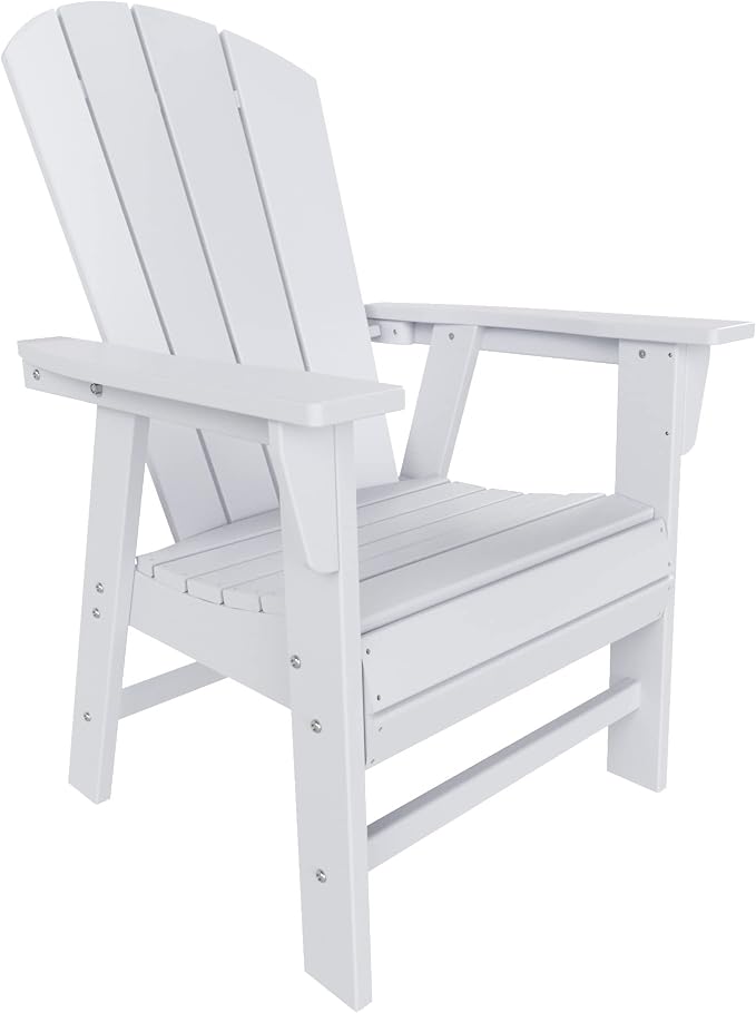 WestinTrends Malibu 7 Piece Adirondack Outdoor Dining Set, All Weather Poly Lumber Patio Table and Chairs Furniture Set, 71" Trestle Dining Table and 6 Adirondack Dining Chair, White