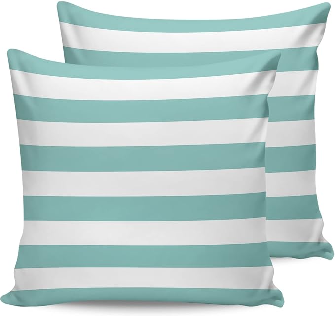 Outdoor Pillows 24x24 Waterproof Outdoor Pillow Covers Teal White Stripes Polyester Throw Pillow Covers Garden Cushion Decorative Case for Patio Couch Decoration Set of 2 Geometric