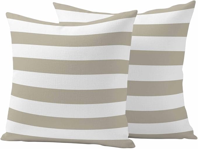JasmineM Outdoor Pillow Cover 24x24 Inches Set of 2 Tan and White Stripe Waterproof Throw Pillow Covers Taupe Tan Brown Stripes Decorative Pillowcases Garden Cushion Case for Patio Couch Sofa