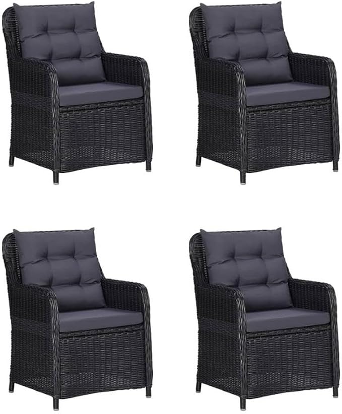 Afuera Living 5-Piece Contemporary Patio Dining Set, Black Finish, Rattan/Acacia Wood Construction, Weather-Resistant Cushions, Modern Outdoor Table and Chairs for Garden or Deck