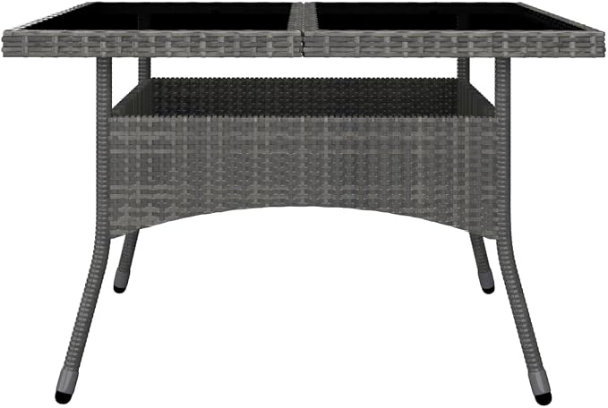 9-Piece Outdoor Dining Set in Grey and Brown with Square Table and 8 Armchairs, Durable Poly Rattan and Acacia Wood Furniture for Patio, Weather-Resistant Comfort Seating
