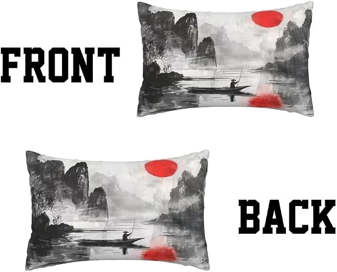 Outdoor Pillows Waterproof Set of 2 Outdoor Pillow Covers 16x24 Inch, Chinese Throw Pillows Japanese Pillow Covers, Garden Decorative Pillows Outdoor Pillows for Patio Furniture Car Home Decor -hs467