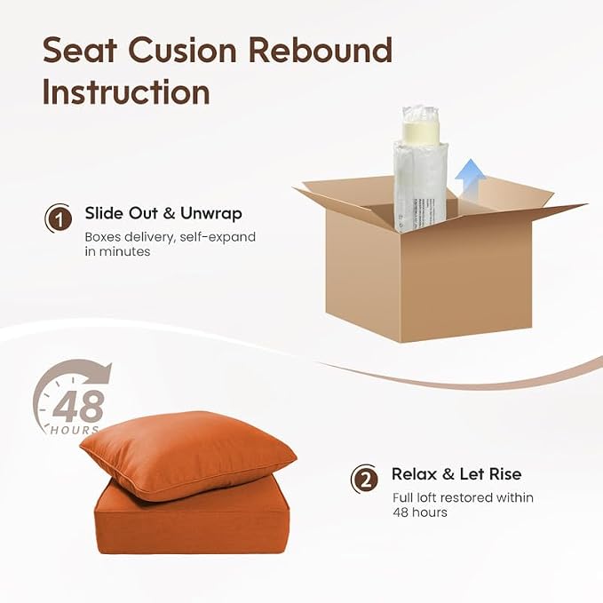 Luxury 22*24*6in Outdoor Patio Cushions, 8 Pieces Orange Outdoor Cushion | 6'' Thick Outdoor Cushions, Water-Resistant, Reversible, Removable Cover, for Patio Chairs Sofa Couch Loveseat