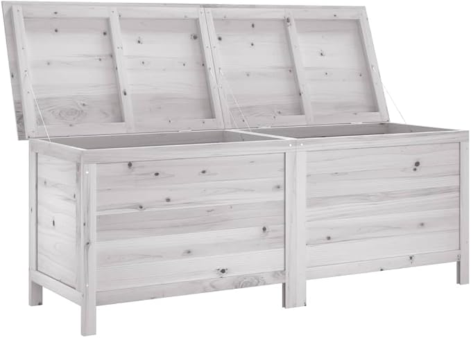 Outdoor Storage Container, Patio Storage Box, Wooden Portable Deck Box & Outdoor Container, White 59.1"x19.7"x22.2" Solid Wood Fir,-271