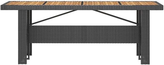 Afuera Living Contemporary Outdoor Dining Set, Black/Natural Wood Finish, Rectangular Acacia Table with Powder-Coated Rattan, Cushioned Reclining Chairs, Outdoor Patio Furniture for Garden or Porch,