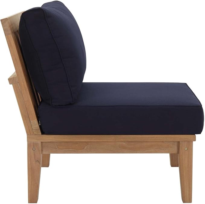 Modway EEI-1821-NAT-NAV-SET Marina Premium Grade A Teak Wood Outdoor Patio Armless Chairs-Set of 2, Natural Navy
