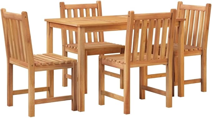 5 Piece Patio Dining Set Solid Teak Wood Garden Furniture Set with 47.2 Inch Rectangular Outdoor Table and 4 Chairs for Backyard Lawn Porch and Deck Natural Finish
