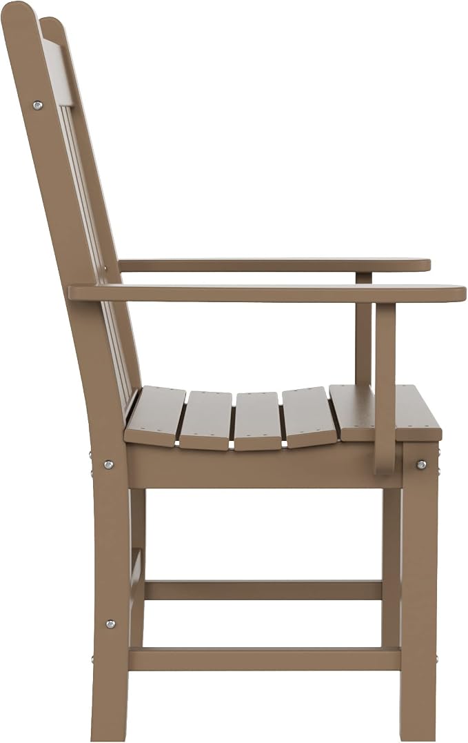WO Home Furniture Adirondack Patio Dining Chair Table Bench Set of 6 PCS Rectangle Dinner Table Dining Arm-Chairs (Weathered Wood)
