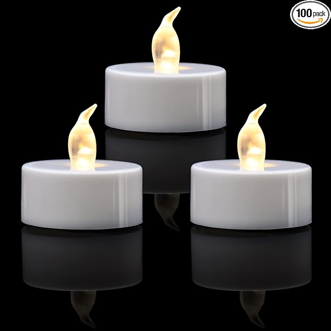 KOABY 100 Pack Warm White LED Tea Lights, Last 100H+, Flickering Flameless Battery Operated Tea Lights for Decor