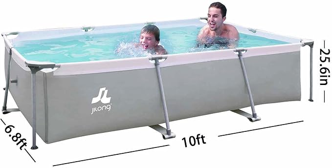 Rectangular Above Ground Swimming Pool, Steel Frame, Durable and Fast Setup, for Backyard and Courtyard, Gray, 10ft x 6.8ft x 25.6in
