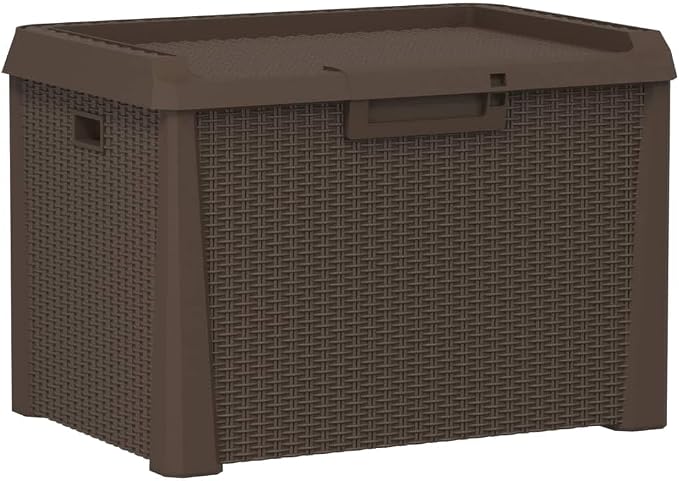 Garden Storage Box 125L Outdoor Deck Bin, Weather Resistant Polypropylene Container for Patio Cushion, Gardening Tools and Supplies, Brown