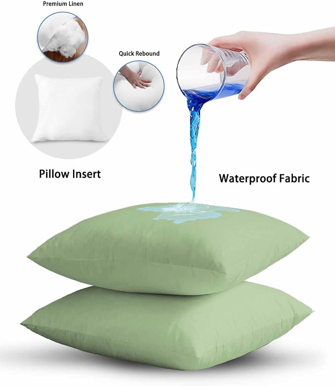 Outdoor Waterproof Throw Pillows Light Green Watercolor Patio Pillows,Decorative Pillow Covers with Insert,Pillow Cushion Case for Garden Couch Sofa Solid Color