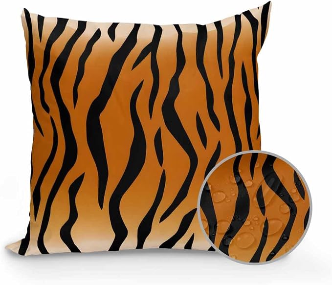 Outdoor Waterproof Throw Pillows Natural Tiger Skin Texture Patio Pillows,Decorative Pillow Covers with Insert,Pillow Cushion Case for Garden Couch Sofa Wildlife Animals Striped