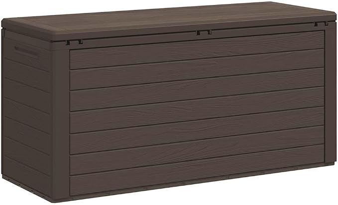 76 Gallon Deck Box Brown Polypropylene Outdoor Storage Box 45.7x45.7x21.7 in All Weather Patio Storage Chest for Cushions Tools Poolside Garden Balcony