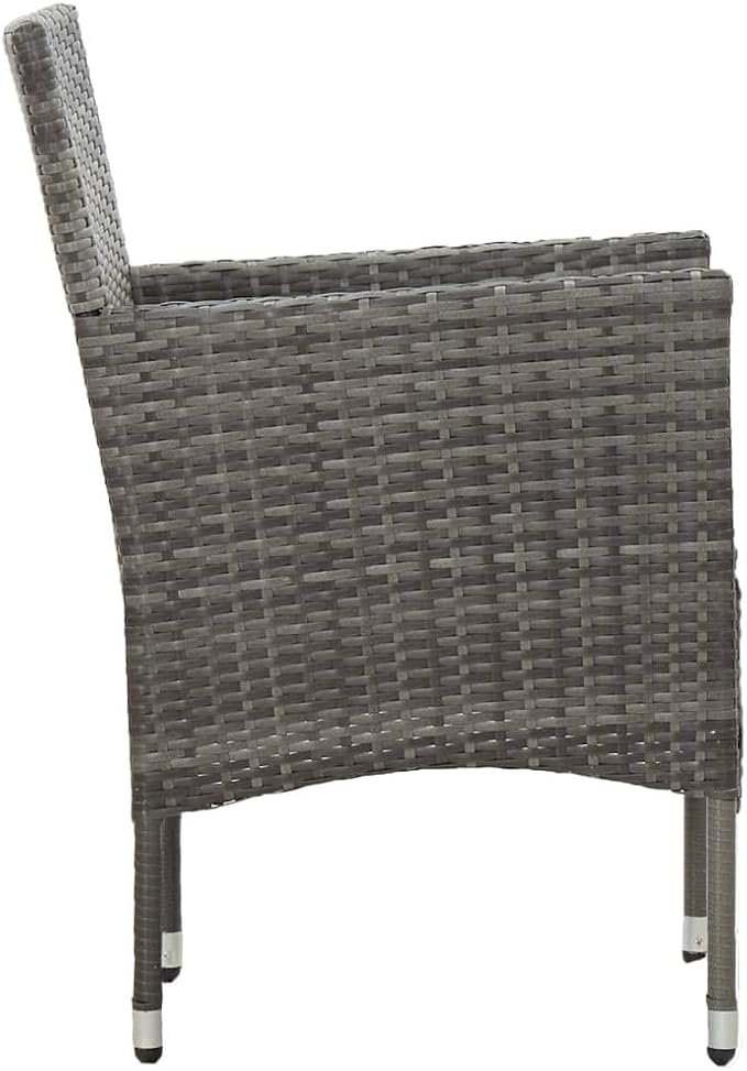 3 Piece Patio Dining Set Gray with PE Rattan and Cushions for Outdoor Garden Backyard, Glass Tabletop Steel Frame for Porch Poolside Relaxation
