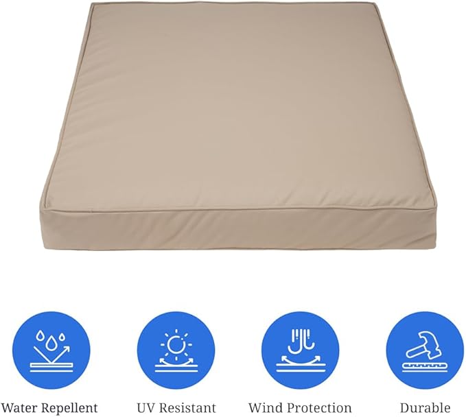 Covers & All Square Outdoor Cushion Covers for Patio Furniture Sets, Water, Tear & UV Resistant Polyester Cushion Slipcover with Zippers (Pack of 2) (28" W x 28" D x 4" Thick, Beige)