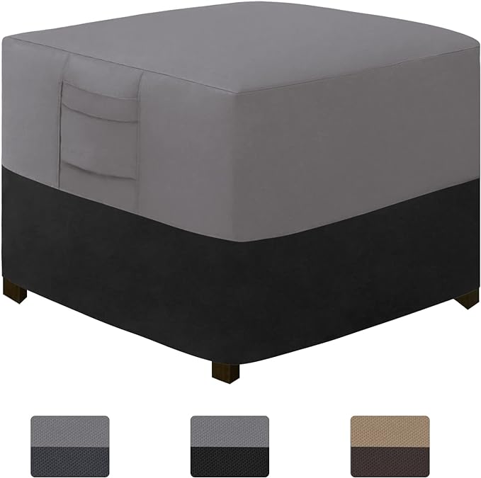 Easy-Going Outdoor Ottoman Cover, Waterproof Patio Ottoman Cover, Heavy Duty Outdoor Furniture Cover with Padded Handles (1 Pack-25"x25"x17", Gray/Black)